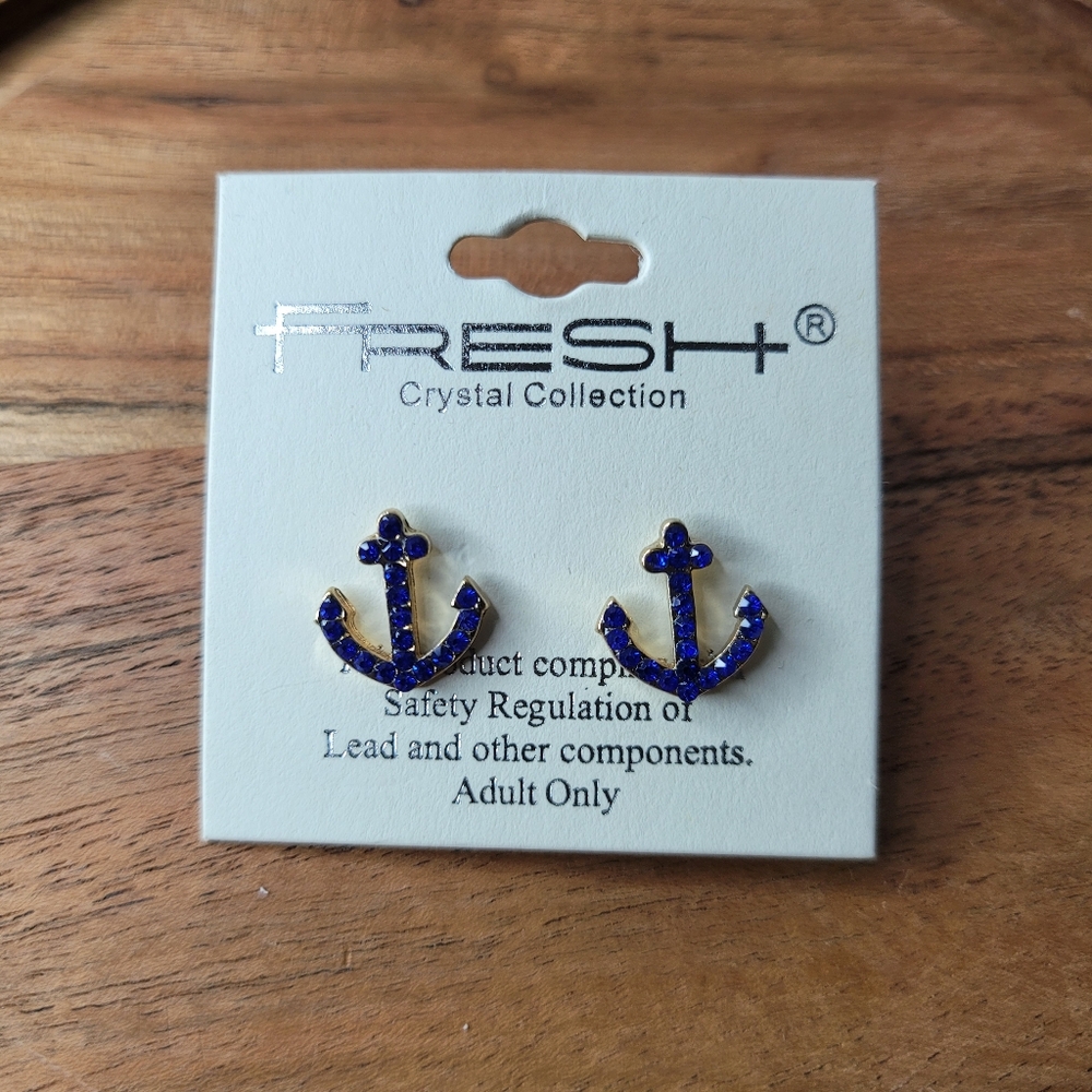 Fresh Crystal Collection Blue Anchor Earrings